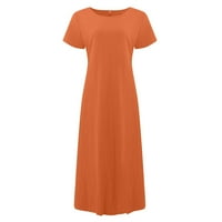Haljine za žene modni okrugli dekolte kratki rukav Udobni struk Ljetna dužina gležnja maxi narančasta čvrsta haljina xl