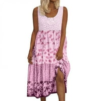 Haljine za žene Ženska boemska cvjetna print Maxi haljina bez rukava na plaži za okrugle vrata bez plaže, ružičasta m