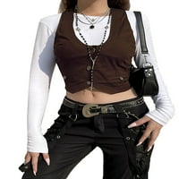 Ženski gumb dolje Vest Vintage bez rukava gornji prsluk 90-ih Grunge majice