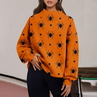 Yubatuo ženski modni modni print dugih rukava slobodan prorez pola kornjače dukserice Top dukserica za žene narančasta 2xl