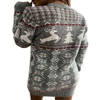 Haljina za božićne džemper za žene labav fit s dugim rukavima O-izrez jakard pletena haljina za zimsku