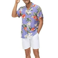 Muška majica Havajska majica za muškarce, muške vintage gumb dolje košulje za kuglanje kratki rukav ljetni majica na plaži Purple M