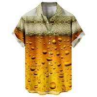 Muška ljetna casual majica pivo grafičko tiskano košulje košulje s krakovima s džepom žute boje