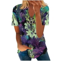 USMIXI majice za žene kratki rukav V-izrez Tie-dye Ljetni osnovni vrhovi modni četvrti Zip Comfy Laides
