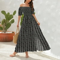 Žene Maxi iznad ljetne ležerne haljine s kratkim rukavima s kratkim rukavima, crne s