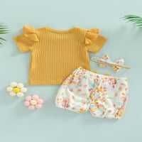 Jaweiw Little Girls Ljeto set za odjeću, majica s kratkim rukavima od pune boje + cvjetni hlači za fenjer + trake za glavu, 6m-3godišnjake