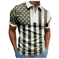 Četvrtina majica kratkih rukava kratkih rukava Zip Slim Fit American zastava T Majica Summer Fashic
