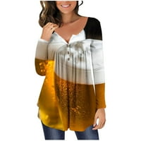 Žene Trendi dugih rukava Henley majice pivo Ispis Oktoberfest Vrhunsko pulover Lood Fit V Cast Button