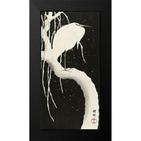 Koson, Ohara Crni moderni uokvireni muzej umjetnički print pod nazivom - Heron u snijegu