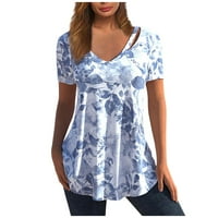 Ženske košulje Žene izdužene modne tiskarske kratke rukave V-izrez majica bluza vrhovi kratkih rukava Blue L plave l