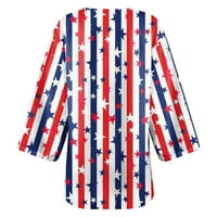 Qolati Ženska američka zastava Print Puffy rukava Kimono Cardigans Ležerne prilivni labavi otvoreni
