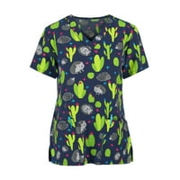 Bluza kratki rukav Radni odjeća Grafički otisci vrhovi V-izrez ljeta za žene zelena l