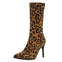 Zimske nove ženske čizme visoke rastezanje modne ženke za žene čizme Leopard pletenje čizme potpetice za cipele za gležnjeve čizme čarape