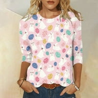 Ženska modna casual Three Quarter rukava Uskršnja ispis Pulover okruglog vrata Top bluza