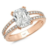 3. CT sjajan jastuk simulirani dijamant 14k Rose Gold Solitaire sa Accenting prstenom SZ 6.5