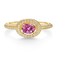 Gem Stone King 18K žuti pozlaćeni srebro zaručni prsten za žene postavljene s ružičastom i bijelim moissite