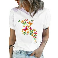 Ženski leptir tiskani majica Crewneck kratki rukav labav bluza vrhovi grafički povremeni majica ljeta