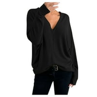 Iopqo T majice za žene Žene Ladies Loase SOLID V-izrez dugih rukava pulover majica košulja Ženske vrhove
