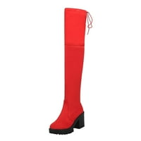 DMQupv duge čizme Žene koljena Visoke potpetice Boots Visoke okrugle pete Čudesne ženske cipele sa bedrom visoke ravne čizme za žene visoke cipele crvene 9.5