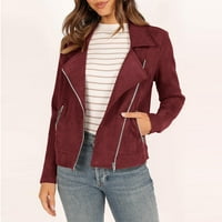 Ženski kaput jakne za rovove Zimski kardigan Fall Fau Suede Biker jakna Zipper kratki džepovi za kaput