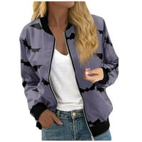 Tking modne jakne za žene Dugi rukav lagani zip useljeni Halloween Print Outerwear Casual Quilted Jackets