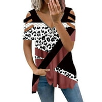 USMIXI ženske majice V-izrez kratki rukav Leopard Ispiši ljeto slatke vrhove Vintage Quarter Zip hladno rame za bluze tunika od 5 dolara