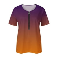 USMIXI Womens Ljetni vrhovi kratki rukav V-izrez Gradient T majice Dame Fashion Loop Fit Comfy Quarter Zip Pulover Bluze Narančasta S