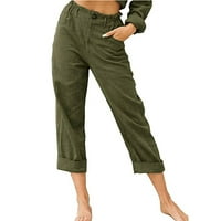 Žene Casual Solid Color džepovi gumbi Elastični struk Udobne ravne hlače