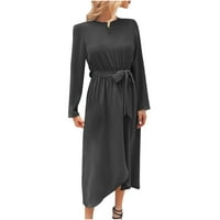 CETHRIO haljine za žene plus veličine Večernja kravata hip split-vilica čvrstog dugih rukava crna haljina