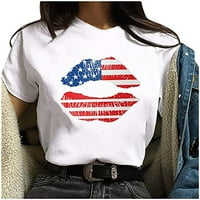 Ženska Amerika Dan nezavisnosti Vrh dana za neovisnost Ispiši labavu majicu Crewneck kratki rukav bijeli