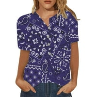 Košulje za žene Žensko ljetno casual modne pamučne posteljine tiskane ženske majice kratkih rukava Plavi XL