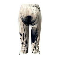 Žene Casual Yoga pantalone Slim Fit Vintage Print Elastični struk Sedam bodova hlače Leisure Moderan prozračni odmor ljetne hlače Bež l