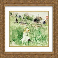 Berthe Morisot Matted Gold Ornate uramljena umjetnička sitnica 'djevojčica sjedi na travi'