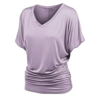 Zhizaihu Radni bluze za žene Modni V izrez Bluza kratkih rukava labava casualsolid boja plus veličine