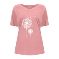 Košulje od 70-ih za žene Print TOP V-izrez kratki ružin ružičaste XL