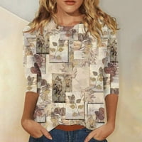 Opremljene majice za žene Slim vrhovi Žene proljeće plus veličine ugrađene košulje za žene odozgo za uklanjanje Henley rukava Bluze Grafički V rect Thirts Light Brown 2XL
