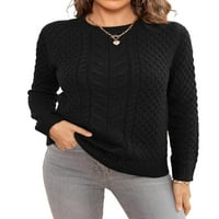 Ležerni čvrsti okrugli vratovi Crni pulover Dugi ženski džemperi