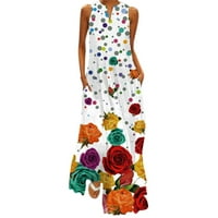 Mini haljine za žene Ljeto ljeto bez rukava cvjetni print V izrez Maxi Labava haljina Boho Beach Dug