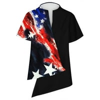 Ecqkame 4. srpnja Košulje Žene Američka zastava Patriotska majica Žene Žene kratkih rukava Split izrez Asimetrični bluze Patchwork Ispiši ležerne majice Bluza Crna l
