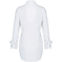 Bazyrey Womens Ljetni vrhovi Čvrsta tiskana hemizna ženska Henley casual rukava boja T-mahirtsflar dugi top bijeli 4xl