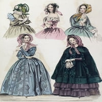 Ženska moda, 1842. Namerička boja Fashion Print iz 'Godey's Lady's Knjiga' najnovije stilova iz Pariza, novembar 1842. Poster Print by