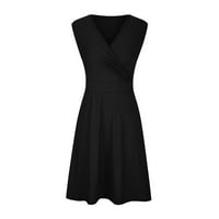 Ženska haljina casual plus veličine V-izrez Boho haljina s rukavima s rukavima s džepovima Birtny Mother Day Pokloni Ljetne haljine za žene Black XL