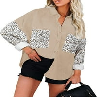 Asvivid ženske košulje za corduroy Leopard Contrast Dugm dugih rukava dolje Bluuses Preveliki momak jakne