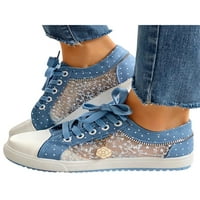 Rockimi Dame Stanovi čipke up casual cipele prozračne patike na platnu ženske udobnosti šuplje za šetnju cipela lagana neklizaja mrežasta plava 5,5