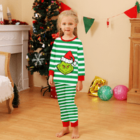 Nestašan božićni par božićne pidžame, zimske pidžame za žene-zelene bijele pruge i zelene vilenje sa