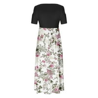 Ljetne haljine za žene kratki rukav hladni rame cvjetni ispis Vintage Maxi haljina okrugla vrata duljina dugačka haljina