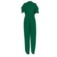MRAT odijelo za ženske hlače Ljeto Casaul kombinezon dame modne široke pantalone za noge Čvrsti kratki rukav V-izrez na vrhu pada hlače za žensko odmora zelene s