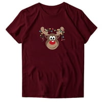 Žene Solid Boja Slatki božićni jelen Ispiši kratki rukav okrugli vrat majice Ženske majice