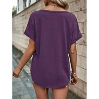 Ženske majice i bluze Purple ponude za čišćenje Ženske ljetne čvrste boje V-izrez Dugme V-izrez Top