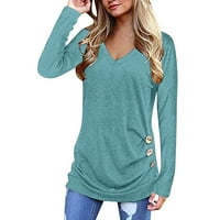 Xiuh Ženska pulover u boji ubojnog ubojnog pulover O-izrez dugih rukava Top bluza Ženske bluze i vrhovi Ležerne zelene l